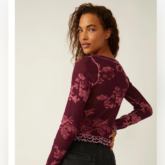Free People Garner Floral Print Top Berry Combo XL New - Picture 2 of 6